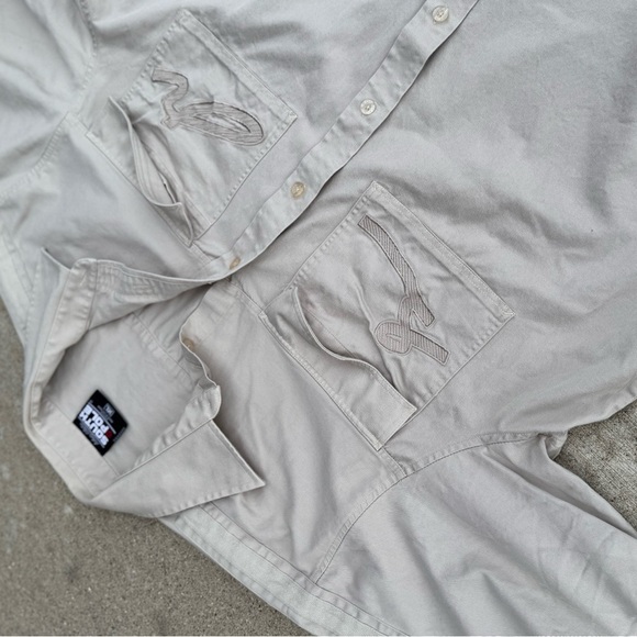 Y2K South Pole Shirt Mens M Beige Embroidered Button Up Streetwear Hip Hop VTG - Picture 2 of 5